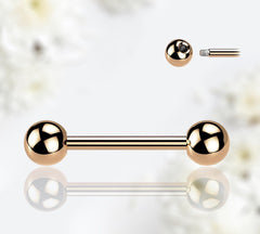 Pair of 14G Externally Threaded Implant Grade Titanium Plain Rose Gold Nipple Barbells. Nipple Rings. Nipple Jewelry. Nipple Piercing.