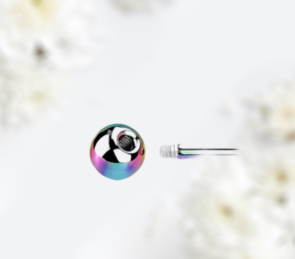 Pair of 14G Externally Threaded Implant Grade Titanium Plain Rainbow Nipple Barbells. Nipple Rings. Nipple Jewelry. Nipple Piercing.