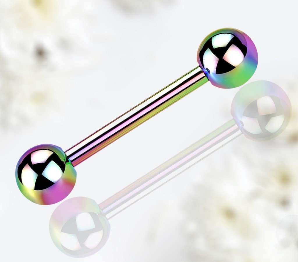 Pair of 14G Externally Threaded Implant Grade Titanium Plain Rainbow Nipple Barbells. Nipple Rings. Nipple Jewelry. Nipple Piercing.