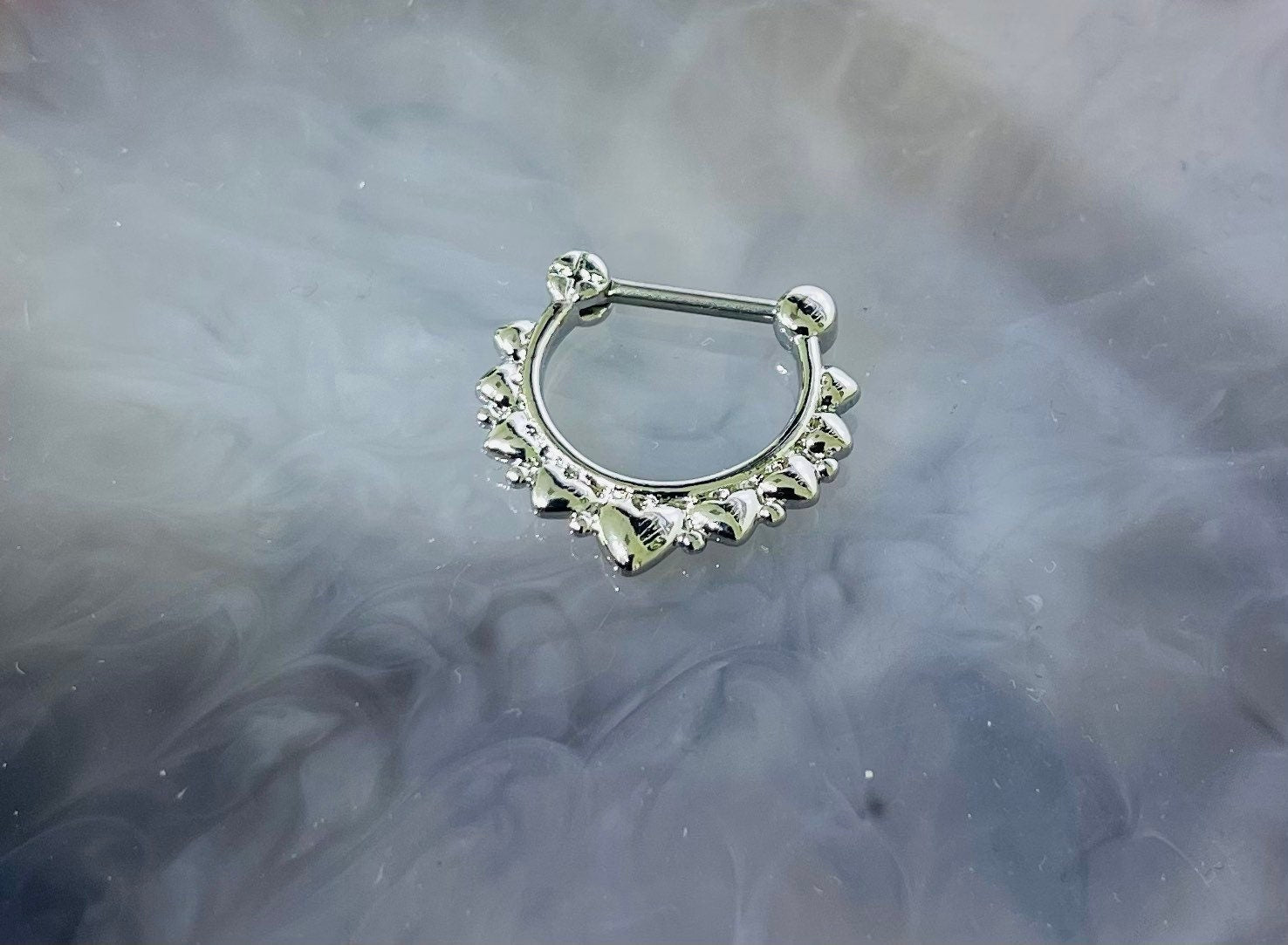 16G Silver Plain Multi Hearts Septum Clicker Ring. Septum Piercing. Septum Ring. Nose Ring. Nose Piercing.