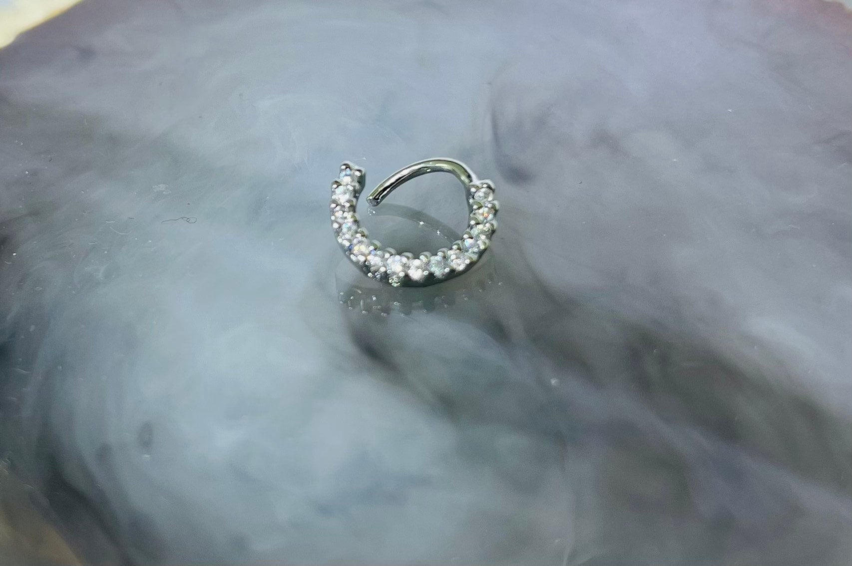 18G Dainty Bendable Silver Hoop with Stones for Septum, Cartilage, Targus, Helix Piercing & More