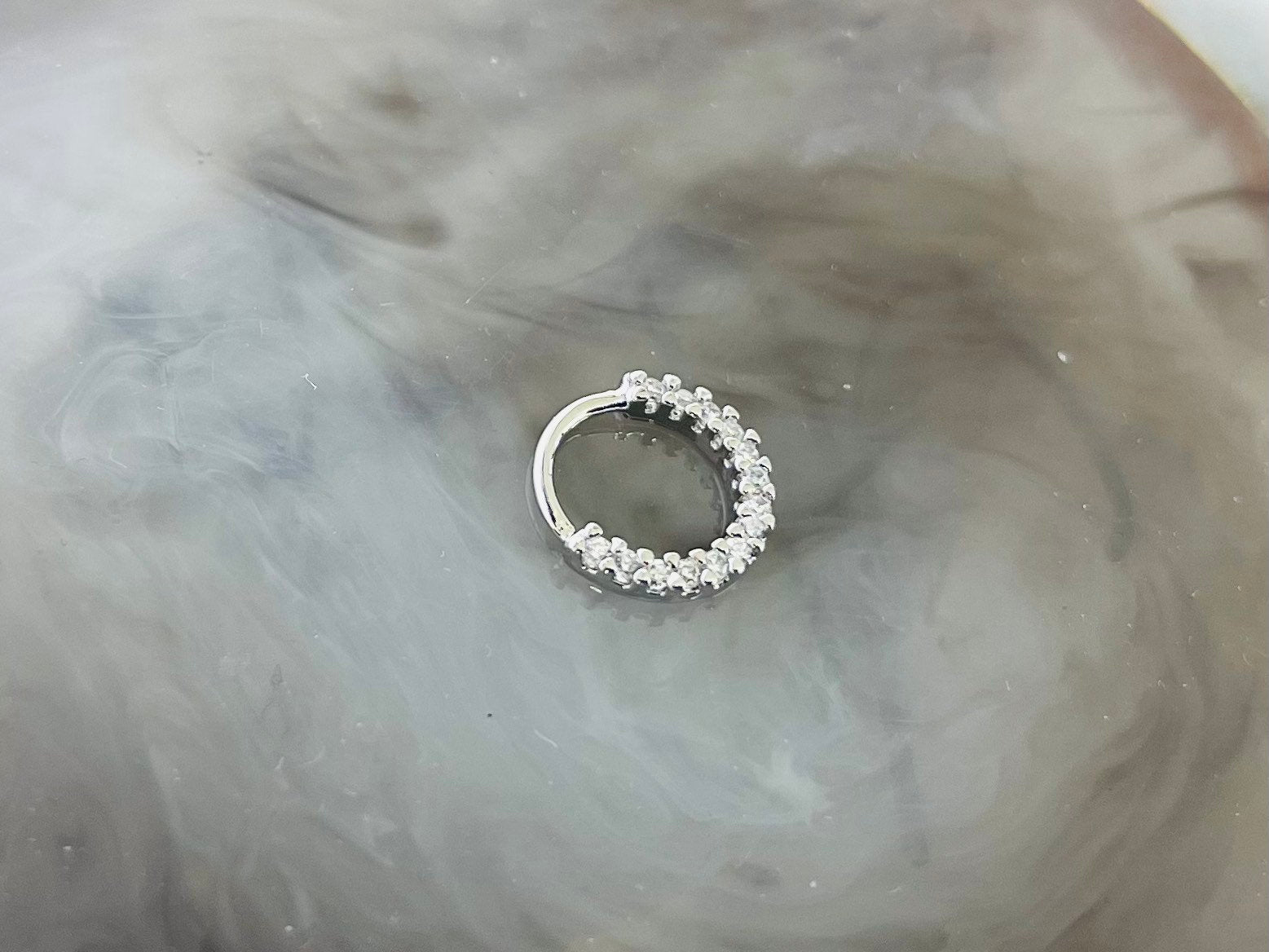 18G Dainty Bendable Silver Hoop with Stones for Septum, Cartilage, Targus, Helix Piercing & More