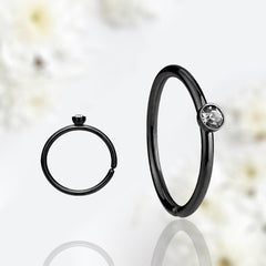 20G Black Clear Stone Top Bendable Nose Hoop. Cartilage Hoop. Nose Ring. Nose Piercing. Cartilage Piercing.