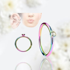 20G Rainbow Clear Stone Top Bendable Nose Hoop. Cartilage Hoop. Nose Ring. Nose Piercing. Cartilage Piercing.