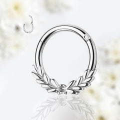 16G Silver Laurel Leaves Septum Clicker Hoop Ring.