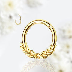 16G Gold Laurel Leaves Septum Clicker Hoop Ring.