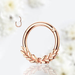 16G Rose Gold Laurel Leaves Septum Clicker Hoop Ring.