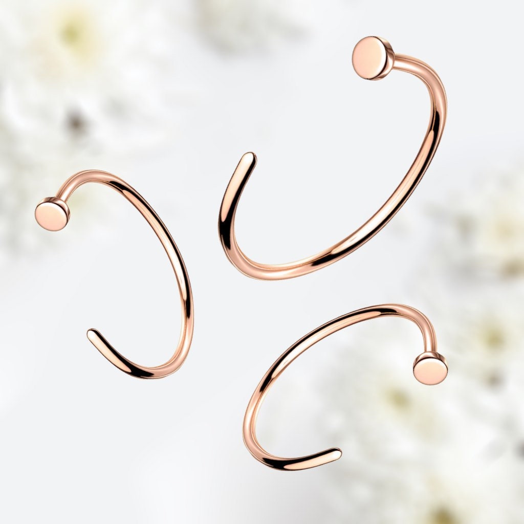 20G Implant Grade Titanium Rose Gold Flat Top Nose Hoop. Nose Piercing. Nose Jewelry.