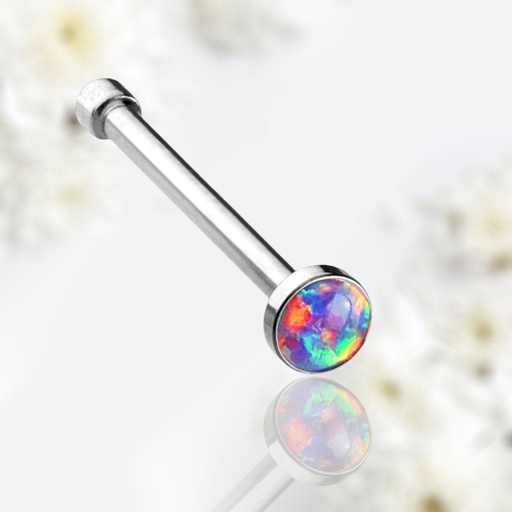 20g Purple Opal Top Nose Bone Stud. Opal Nose Stud. Nose Pin.