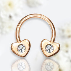 16G Rose Gold Clear Stone Heart Ends Horseshoe. Septum Ring. Nose Ring.