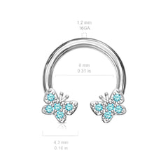 16G Sparkling Blue Butterfly Ends Horseshoe for Septum, Tragus & Cartilage Piercing.