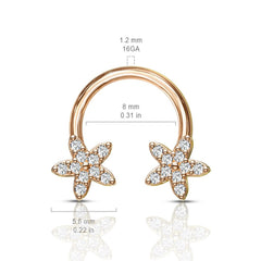 16G Rose Gold Sparkling Flower Ends Horseshoe for Septum, Tragus & Cartilage Piercing.