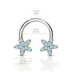 16G Blue Sparkling Flower Ends Horseshoe for Septum, Tragus & Cartilage Piercing.