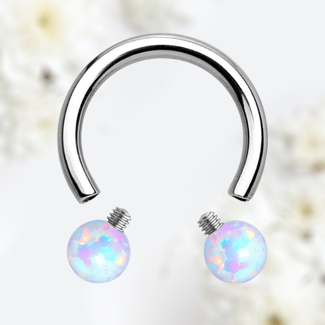 16G Internally Threaded White Opal Ends 8MM 10MM Horseshoe Septum Ring.