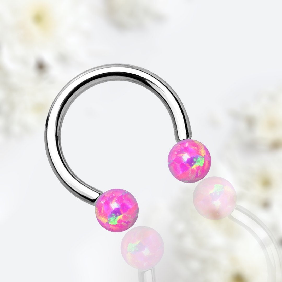 16G Internally Threaded Pink Opal Ends 8MM Horseshoe Septum Ring.