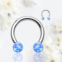 16G Internally Threaded Blue Opal Ends 8MM Horseshoe Septum Ring.