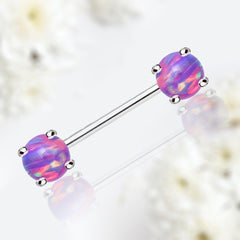 Pair of 14G Purple Opal Prong Set Nipple Barbell. Nipple Rings. Nipple Piercing. Nipple Jewelry.