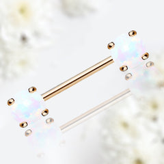 Pair of 14G Rose Gold White Opal Prong Set Nipple Barbell. Nipple Rings. Nipple Piercing. Nipple Jewelry.