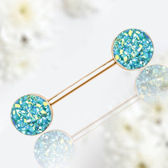 Pair of 14G Rose Gold Green Druzy Stone Ends Nipple Barbell. Nipple Piercing. Nipple Rings. Nipple Jewelry.