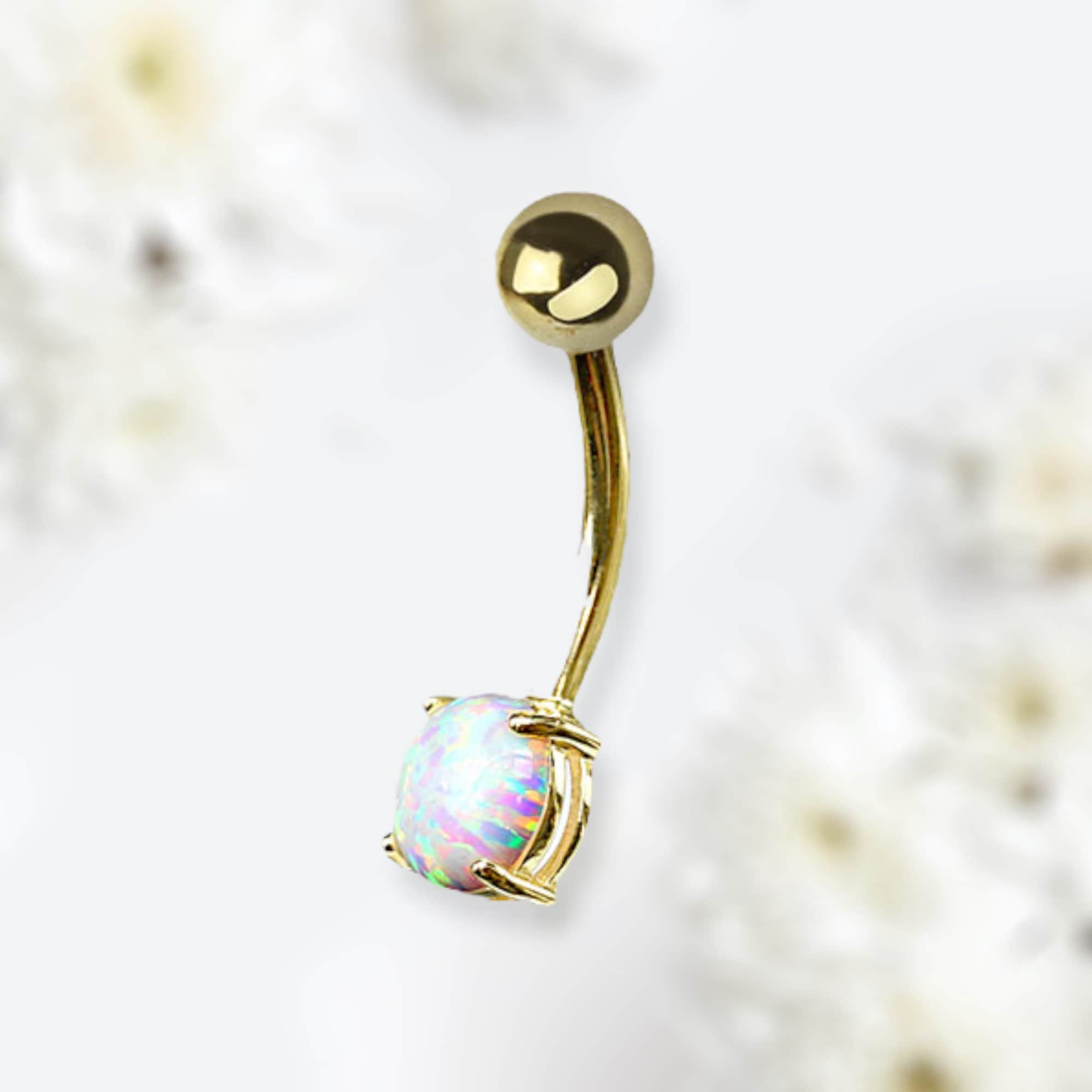 14G Gold Non Dangle White Opal Belly Button Ring