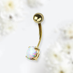 14G Gold Non Dangle White Opal Belly Button Ring