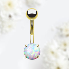 14G Gold Non Dangle White Opal Belly Button Ring