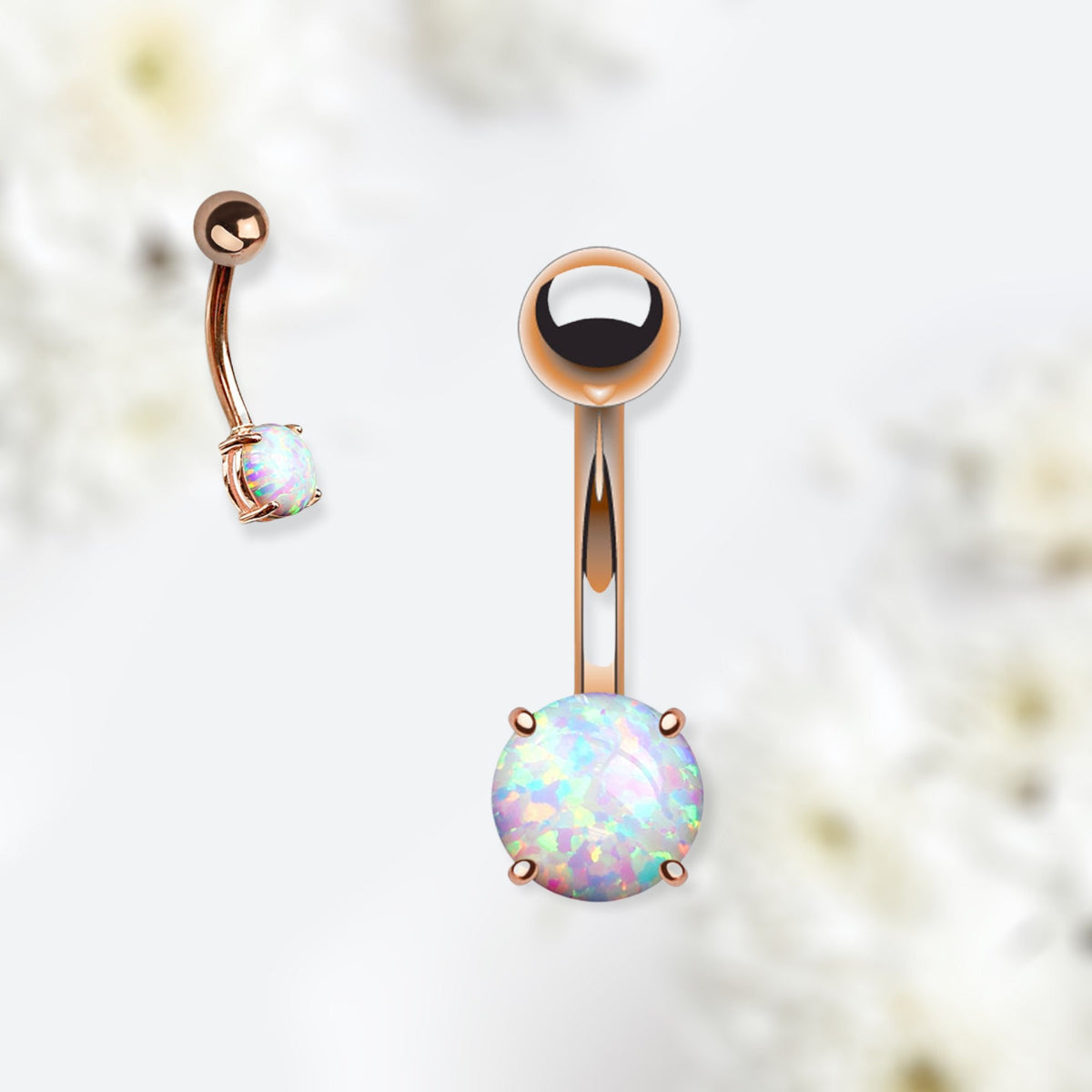 14G Gold White Opal Belly Button Ring