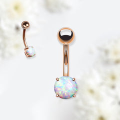 14G Gold White Opal Belly Button Ring