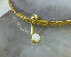 14G Gold Non Dangle White Opal Belly Button Ring