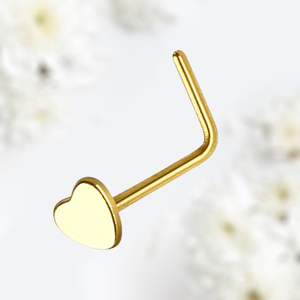 20G Heart Shape L Shape Nose Stud. Nose Piercing. Nose Stud