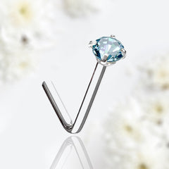 20G Silver Blue Gem Top L Shape Nose Stud. Nose Piercing. Nose Stud