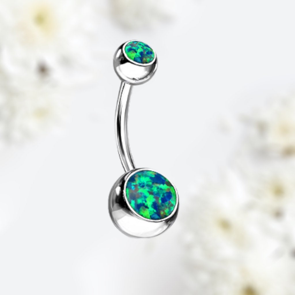 14G Green Opal Belly Button Ring, Navel Ring, Belly Ring, Body Jewelry