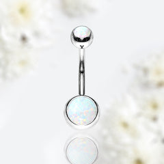 14G White Opal Bezel Set Surgical Steel Belly Button Ring