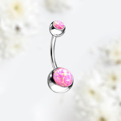 14G Pink Opal Bezel Set Surgical Steel Belly Button Ring