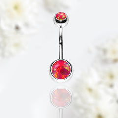 14G Red Opal Surgical Steel Belly Button Ring