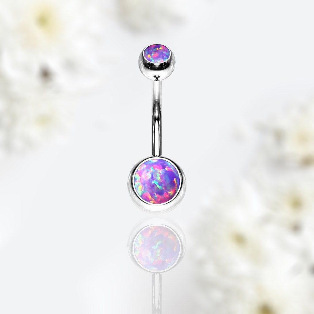 14G Purple Opal Surgical Steel Belly Button Ring