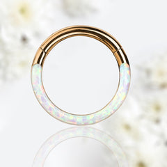 16G Surgical Steel Rose Gold White Opal Inlay Front Facing 10MM/8MM Septum Clicker Ring. Septum Piercing. Septum Ring. Nose Ring.