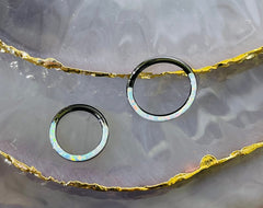 16G Surgical Steel Black White Opal Inlay Septum Clicker Ring. Septum Piercing.