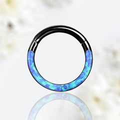 16G Surgical Steel Black & Blue Opal Inlay Septum Clicker Ring. Septum Piercing.