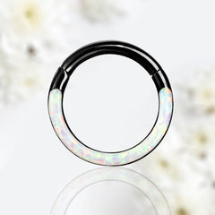 16G Surgical Steel Black White Opal Inlay Septum Clicker Ring. Septum Piercing.