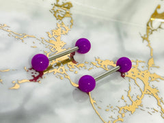 Pair of 14G Basic Solid Purple Nipple Barbell. Nipple Rings. Nipple Piercing. Nipple Jewelry