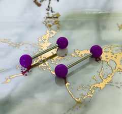 Pair of 14G Basic Solid Purple Nipple Barbell. Nipple Rings. Nipple Piercing. Nipple Jewelry