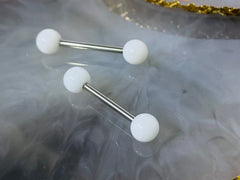 Pair of 14G Basic Solid White Nipple Barbell. Nipple Rings. Nipple Piercing. Nipple Jewelry