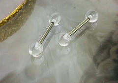 Pair of 14G Basic Solid Clear Nipple Barbell. Nipple Rings. Nipple Piercing. Nipple Jewelry