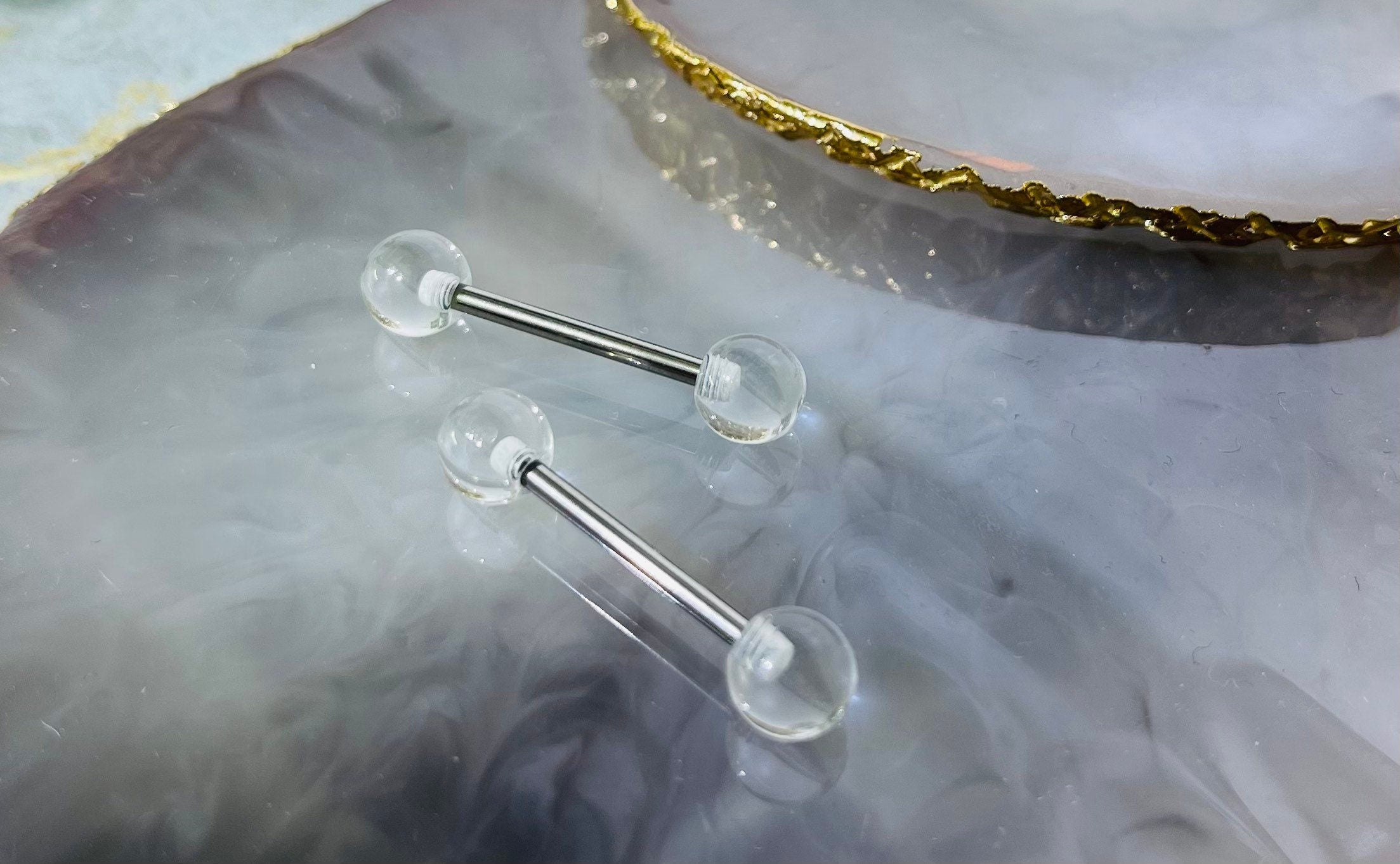 Pair of 14G Basic Solid Clear Nipple Barbell. Nipple Rings. Nipple Piercing. Nipple Jewelry