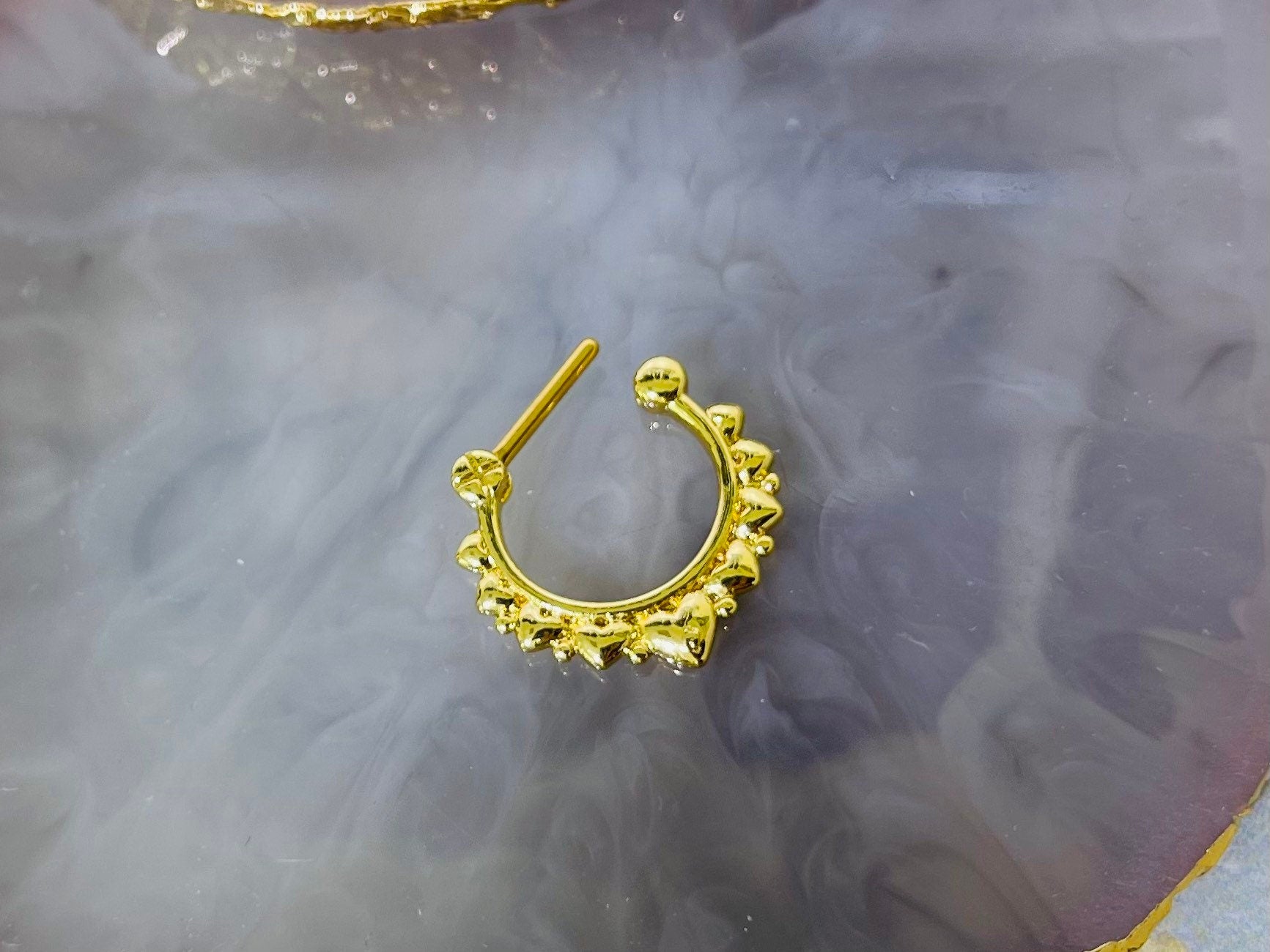 16G Gold Plain Multi Hearts Septum Clicker Ring. Septum Piercing. Septum Ring. Nose Ring. Nose Piercing.