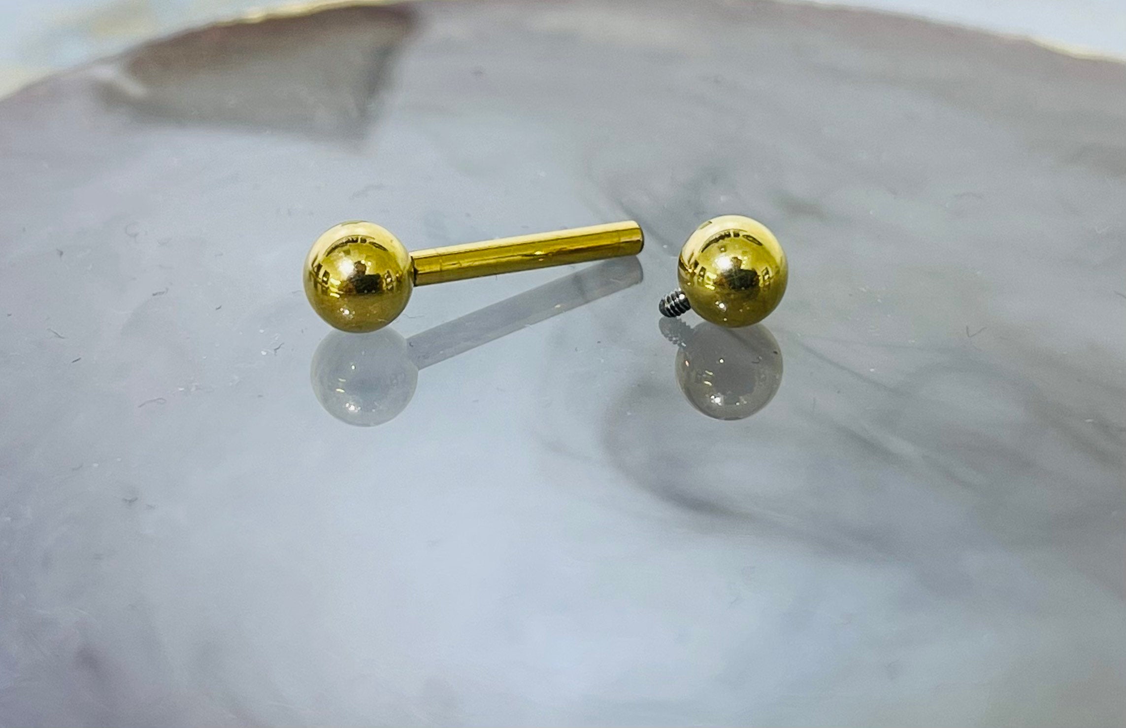 Pair of 14G Internally Threaded Implant Grade Titanium Plain Gold 12mm & 16mmNipple Barbells. Nipple Rings. Nipple Jewelry. Nipple Piercing