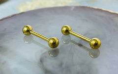 Pair of 14G Internally Threaded Implant Grade Titanium Plain Gold 12mm & 16mmNipple Barbells. Nipple Rings. Nipple Jewelry. Nipple Piercing