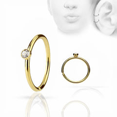 20G Gold Clear Stone Top Bendable Nose Hoop. Cartilage Hoop. Nose Ring. Nose Piercing. Cartilage Piercing.