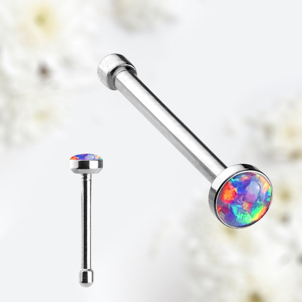 20g Purple Opal Top Nose Bone Stud. Opal Nose Stud. Nose Pin.